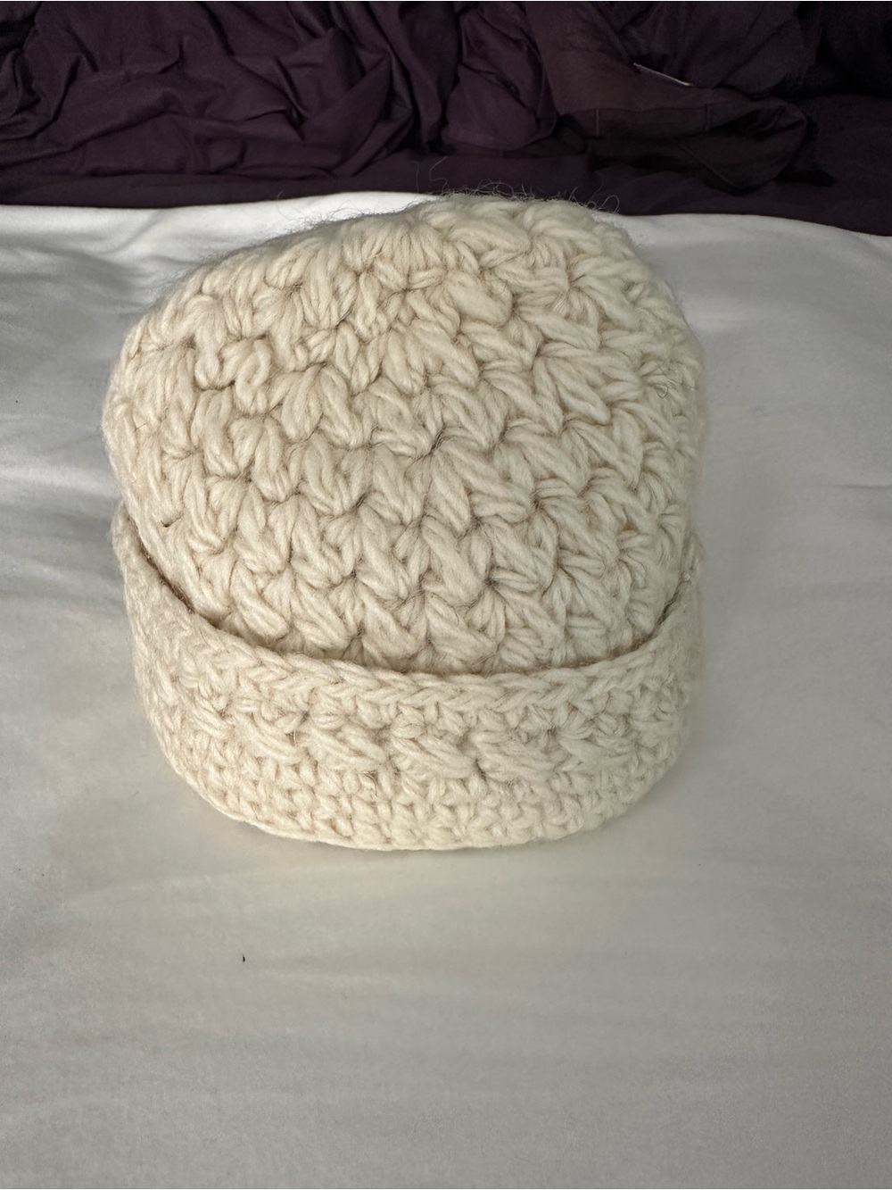 Vintage Wool Handmade Cozy Cream Crochet Kids Beanie Hat